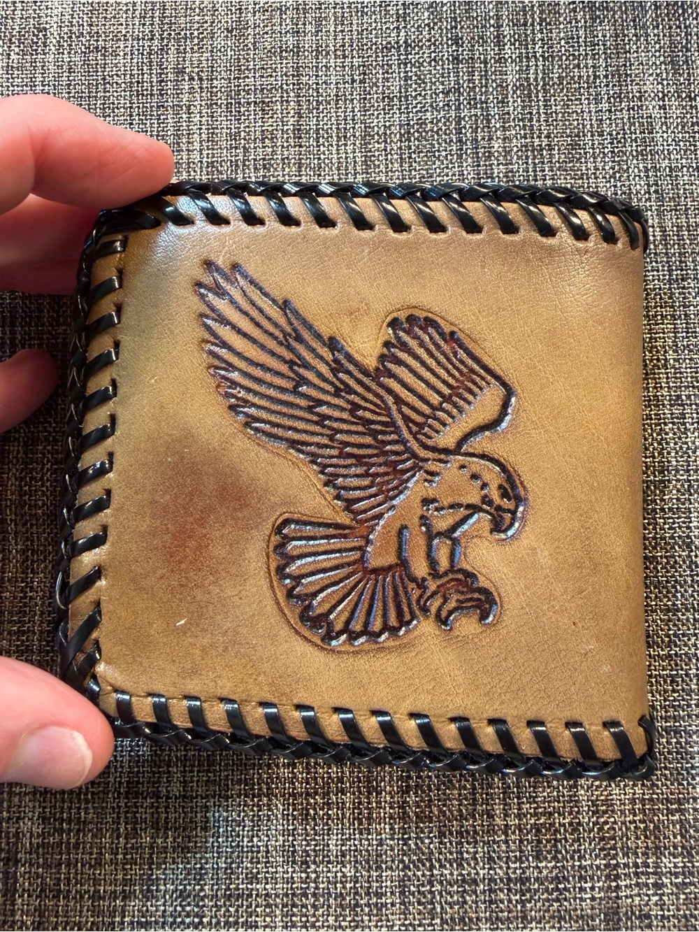 Hand Made Leather Laced Bifold Wallet American Eagle - Isaiah 40:31